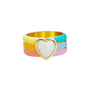 Playful Yellow and Blue Enamel Heart Opal 14K Gold Ring
